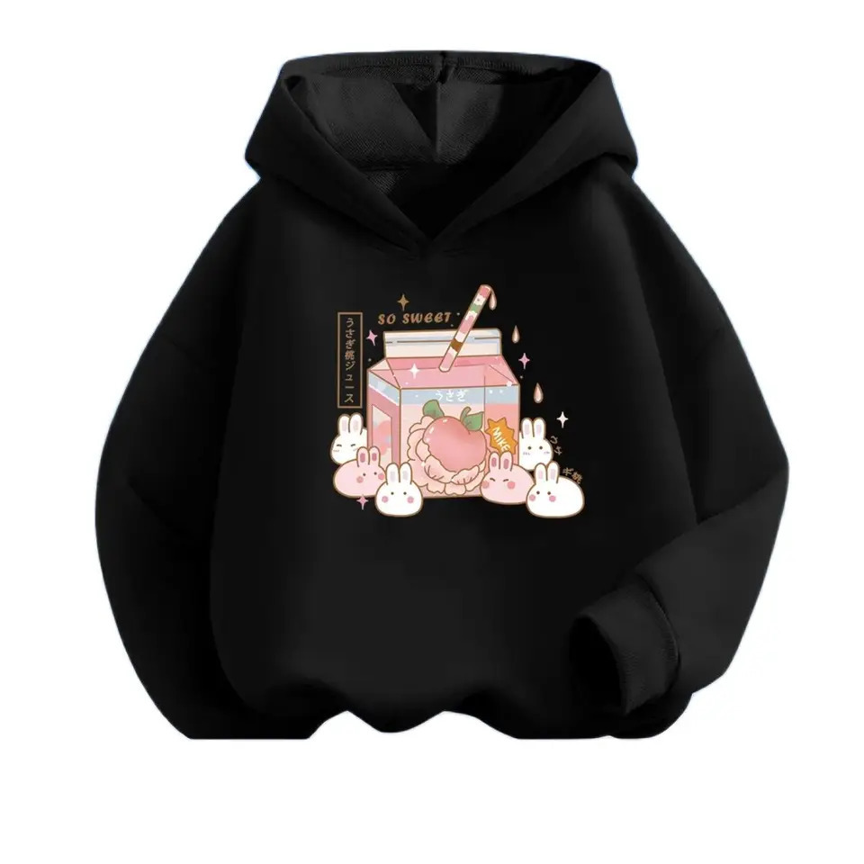 Kawaii Peach Juice Summer Drink Print Hoodies Girls Hooded Sweatshirt Soft Top Student Thin Basic Coat 240807