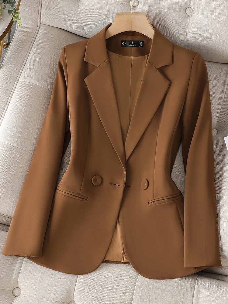 Spring Autumn Brown Black Blazer Women Long Sleeve Single Breasted Office Ladies Jacket Business Work Wear Formal Coat 240808