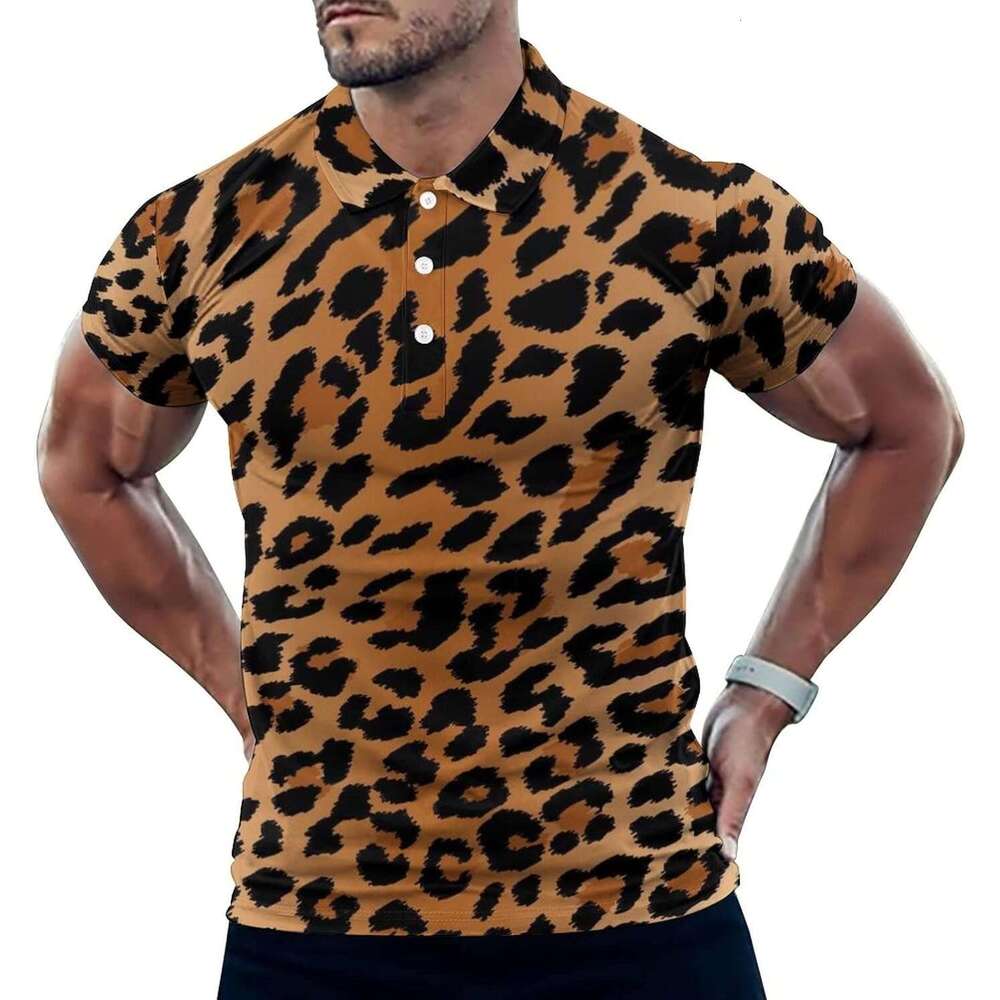 Fashion Mens Polo shirt fashion Leopard Print Golf for Men Shirts Quick-Dry Short Athletic T-Shirt Tennis Collared Shirt Casual tops summer clothes