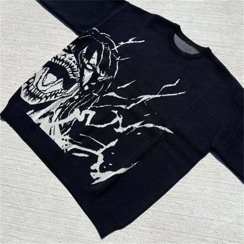 Harajuku Vintage Anime Printing Knitwear Mens Y2K Gothic Womens Sweaters Autumn Winter Loose Top Casual Streetwear Pullover Swe 240808