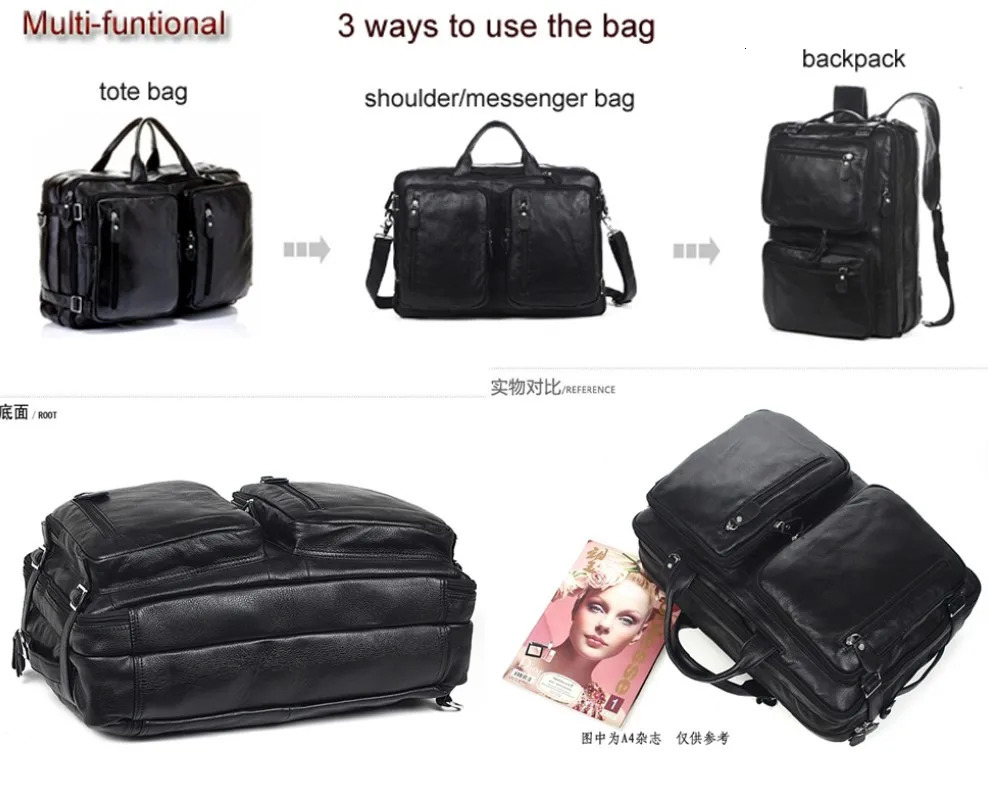 Multi functional leather backpack mens fashion school travel bag oversized Rucksack M036 240807