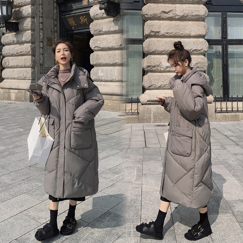 Korean Version Internet Celebritys Same Thick Bread Down Womens Loose Winter Coat Medium Long Cotton Jacket B4