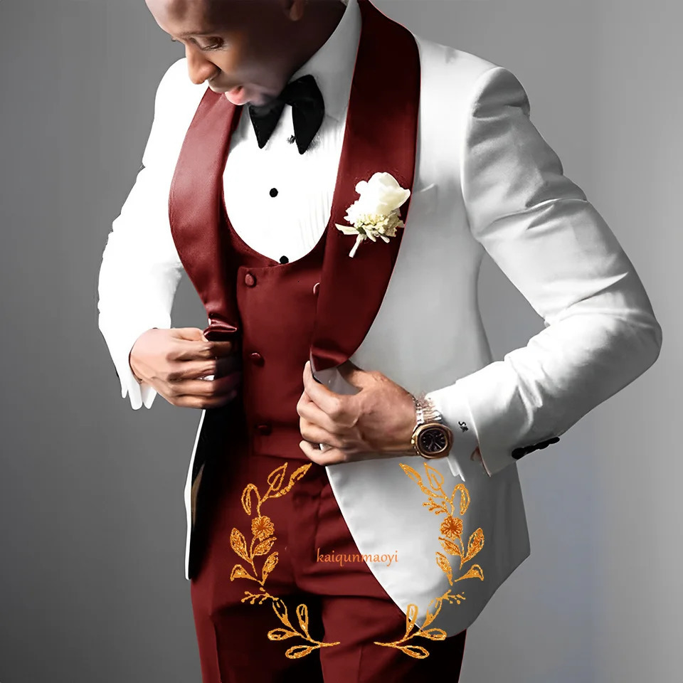 Formal Elegant Mens 3piece Suit Set White Jacket Wedding Groom Tuxedo Blazer Customized Outfit XS5XL 240807