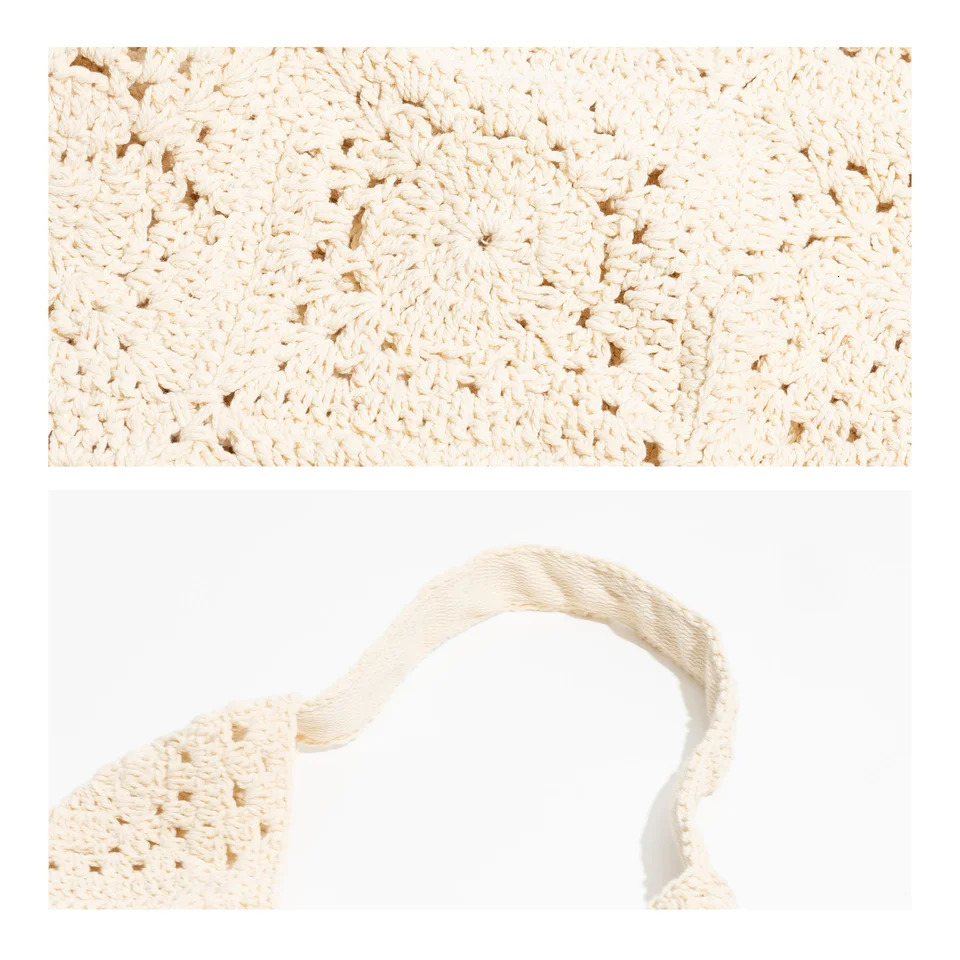 Handwoven Crochet Beach Bag for Woman Lightweight Knitted White Tote Handbag Summer Shopping Travel Shoulder Purse 2024 240808