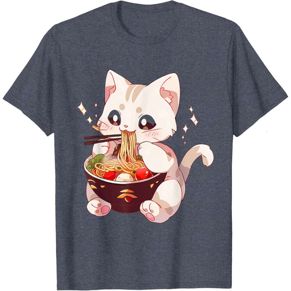 T shirt for Mens Cute Cat Ramen Noodles Kawaii Anime Girls Teen Japanese Food T-Shirt Shirts Tshirt Graphic Tee Casual Tops Clothes Short sleeve