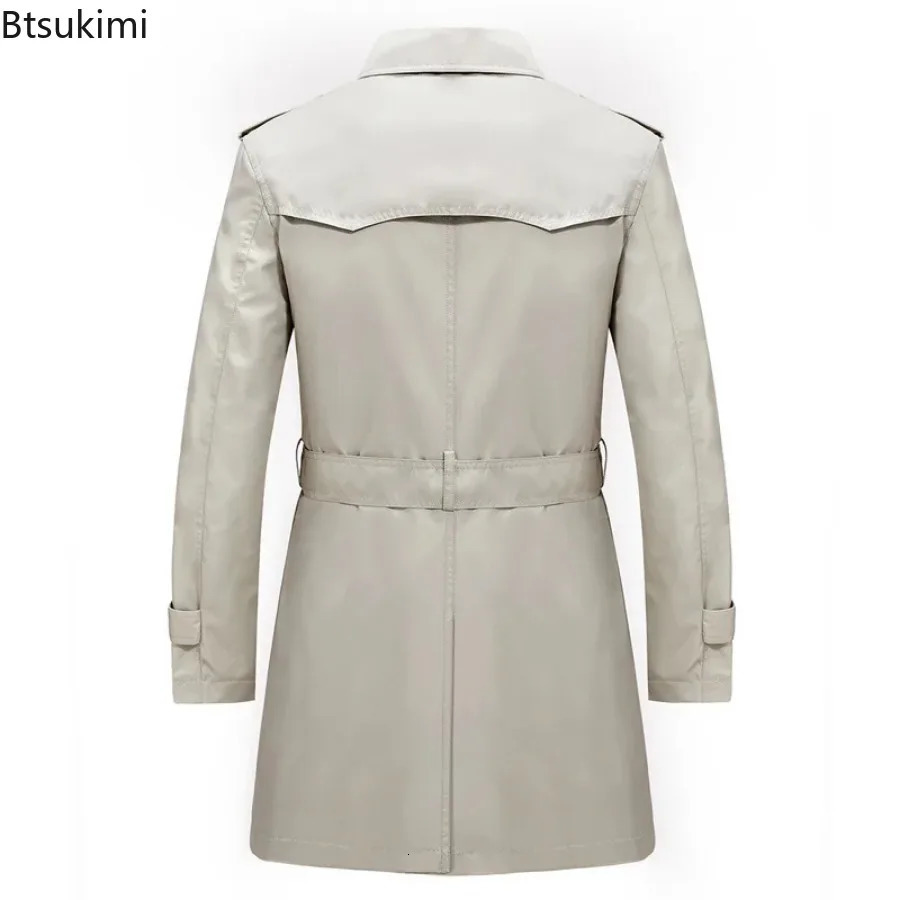 British style mens business office trench coat with stylish ultrathin windproof jacket double chest 240812
