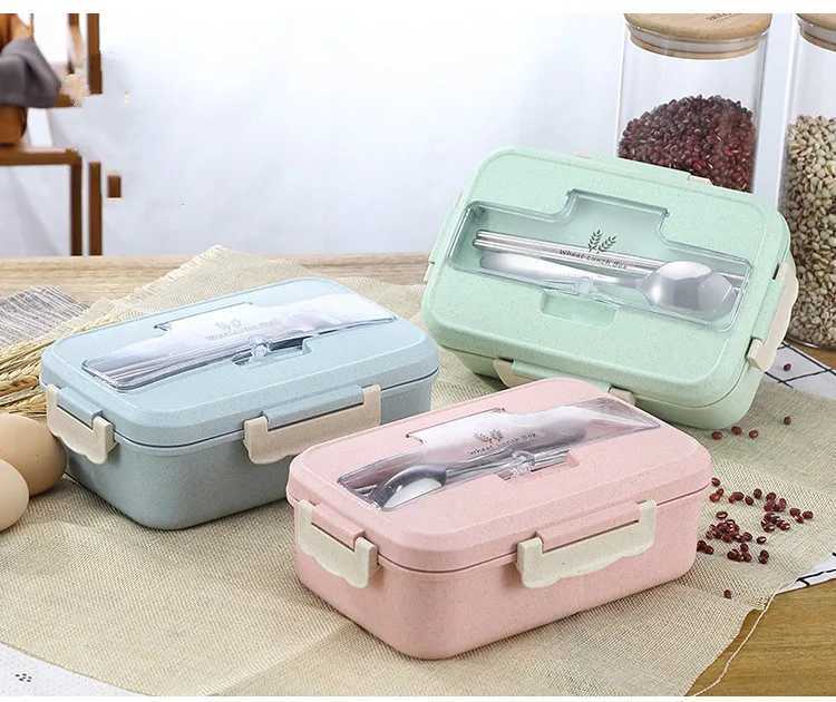 Lunch Box Food Container Bento Box Heated Lunchbox Kids Lunchbox Snack Straw Wheat Korean Sealed Student Plastic Box for FoodM240807