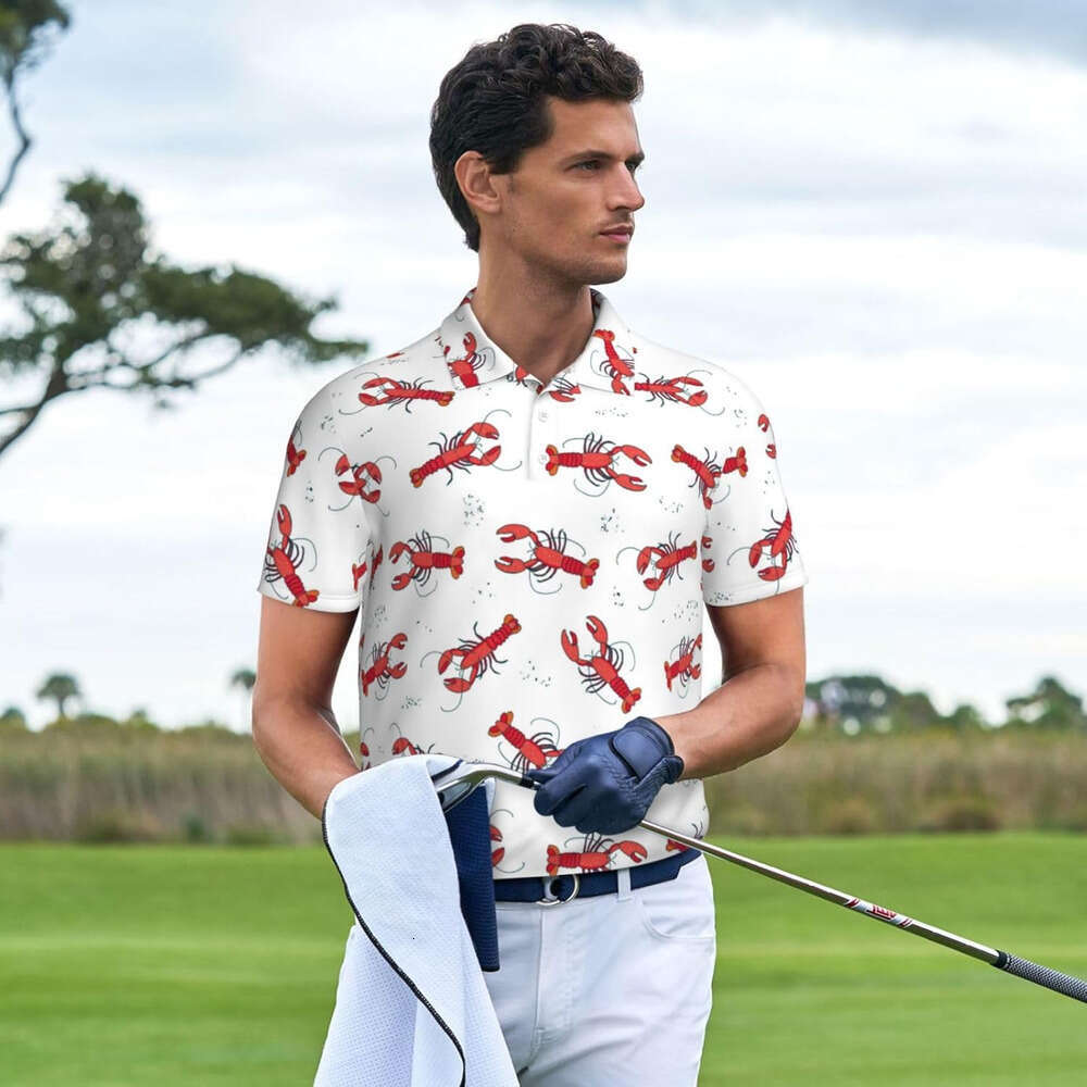 Fashion Mens Polo shirt Lobster Shrimp Cool Print Men-Funny Golf for Mens Polo T Shirts Short Sleeve Polos Polos shirts tshirt Casual tops summer clot