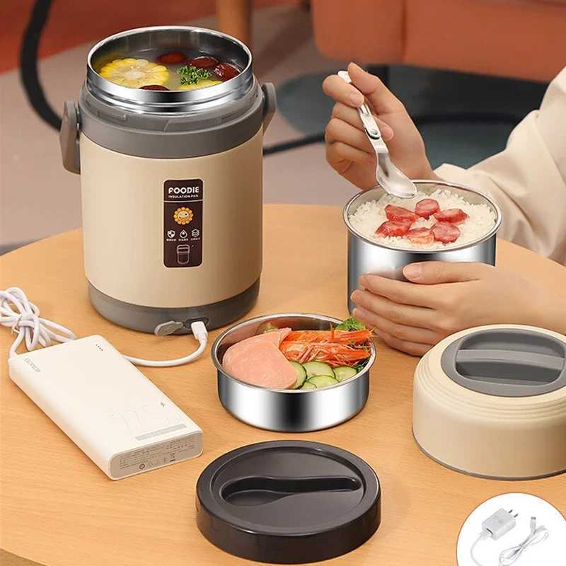 Lunch Box USB Electric Heated Stainless Steel Box Lunch Food Warmer Bento Thermal Boxes for Office School 1.6/2.0L Lunch BoxM240807