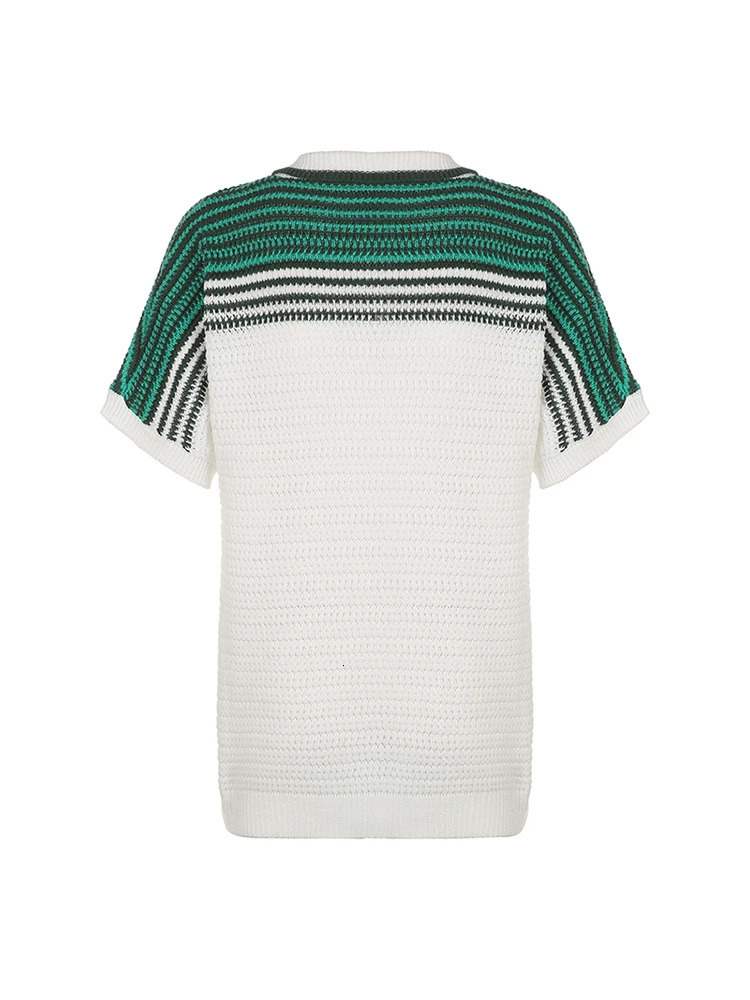 Boho Summer Stripe Hollow Out Knitted Cardigans Button Up Turn Down Collar Short Sleeve Casual Loose Holiday Outfits 240808