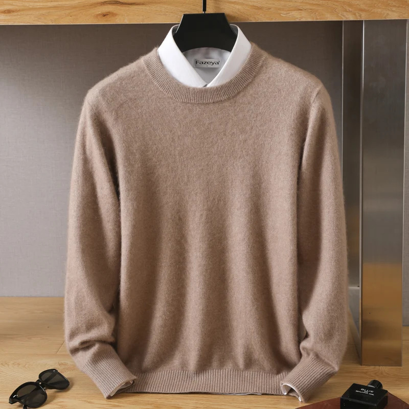 Mens 100% pure Mink Cashmere Sweater O-Neck Pullovers Knit Large Size Mink Sweater Winter Tops Long Sleeve High-End Jumpers 240816