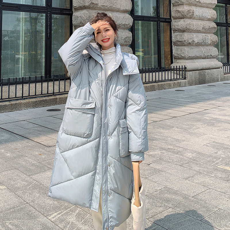 Korean Version Internet Celebritys Same Thick Bread Down Womens Loose Winter Coat Medium Long Cotton Jacket B4