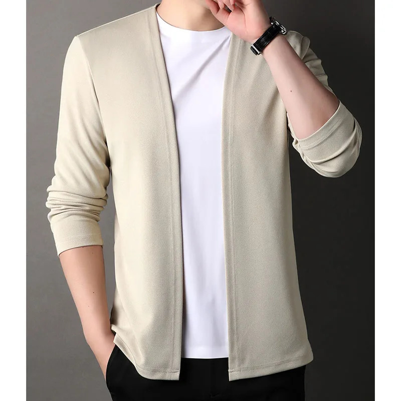 Autumn Fashion Trend Solid Color Standing Neck Cardigan Knitted Long Sleeve Comfortable Casual Mens Knitted Sweater Tops 240816