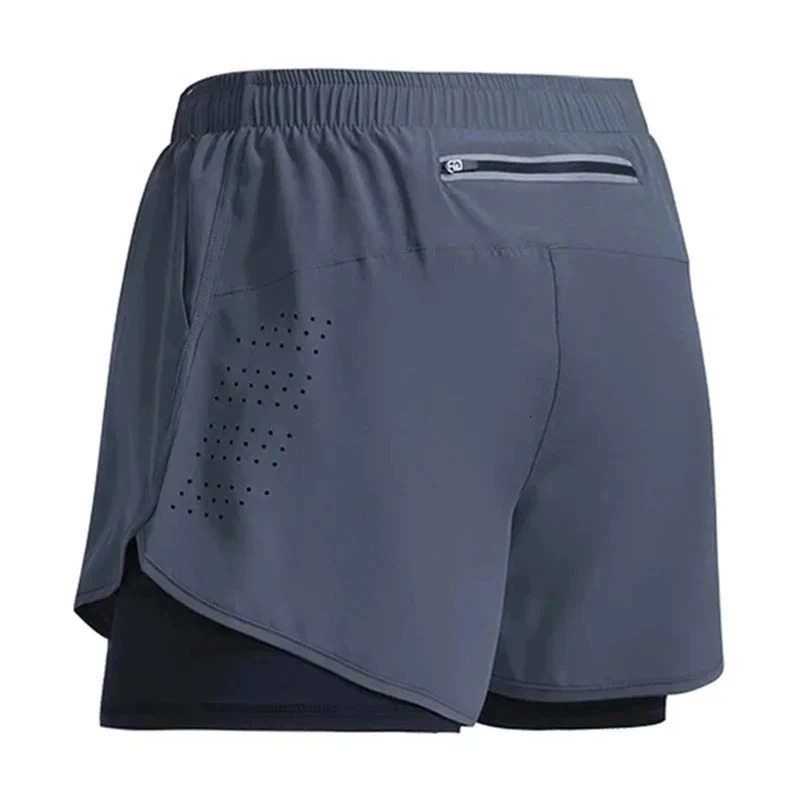 Mens fitness builtin pocket sports shorts summer 2in1 quick drying gym beach running doublelayer outdoor pants 240808