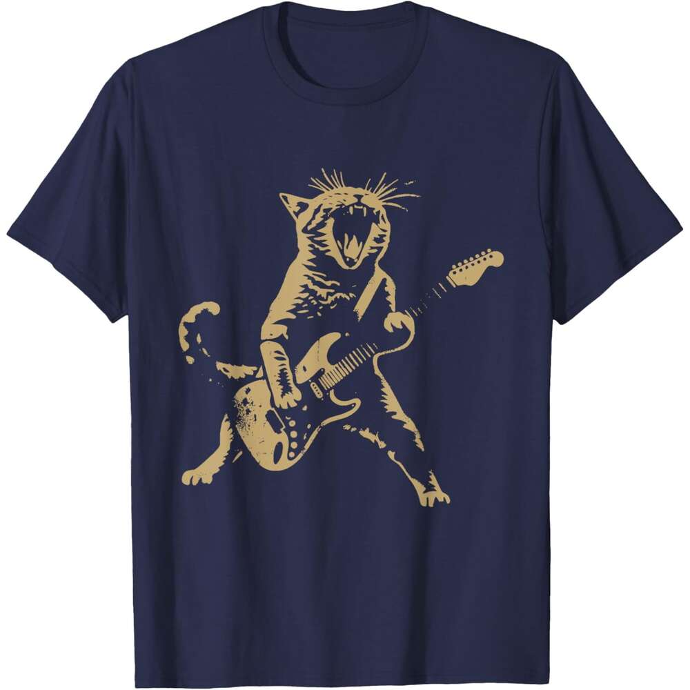 T shirt for Mens Womens Rock Cat Playing Guitar - Funny Guitar Cat T-Shirt Shirts Tshirt Graphic Tee Casual Tops Clothes Short sleeve