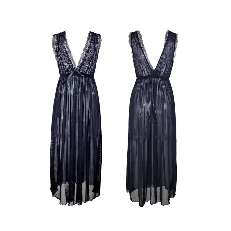Womens Sleeveless V Neck Lace Lingerie Nightgown Sleepwear Long Sexy Chemises Sleep Dress for Women Elegant Babydoll Multicolor