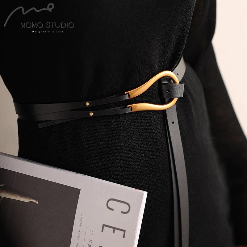 Designer Metal Chain Belts For Women High Quality Knot Soft Leather Long Waistband Female Waist Wide Coat Corset Belt Cummerbund 240805