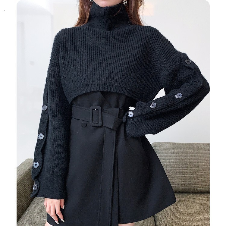 2024 new autumn and winter British style high neck short pullover knitted sweater women's clothing dongdumaoyi