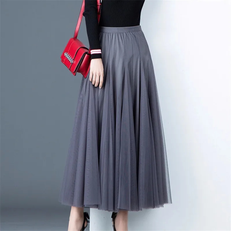 Plus Size High Waist Tulle Skirts Womens Long Pleated Skirt Black Pink Elegant Maxi Skirt Female Spring Summer Korean Mesh Skirt 240808