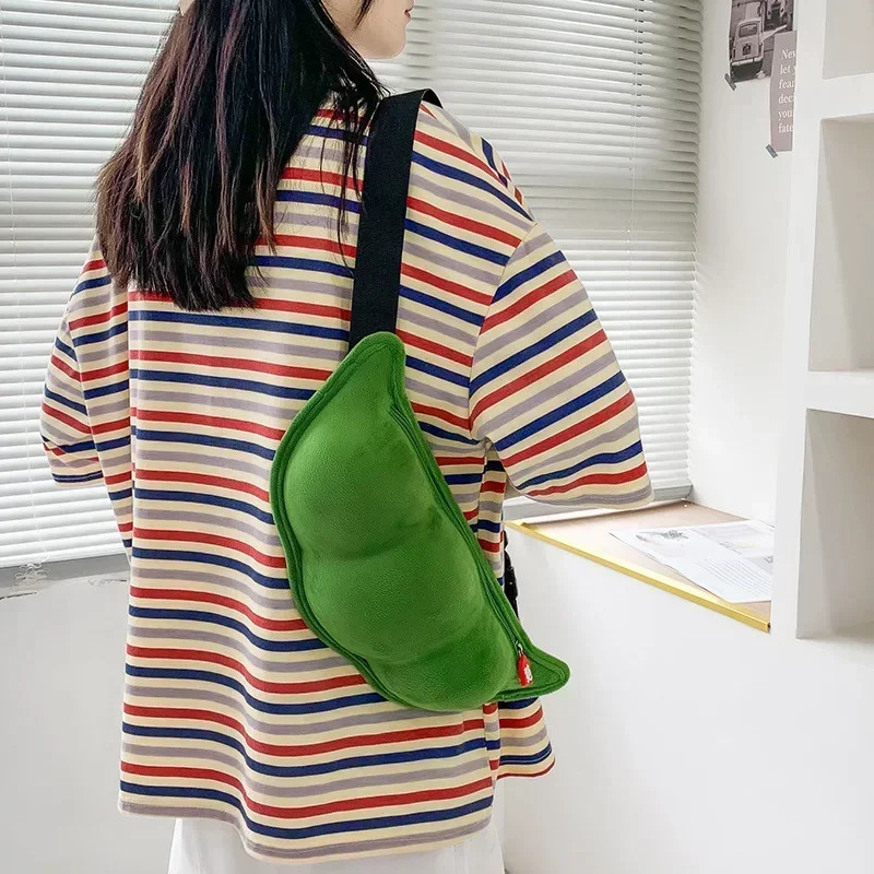 Personalized Creative Bean Shaped Womens Messenger Bag Plush Pea Shoulder Fun and Interesting Chest Bolsa De Mensajero 240808