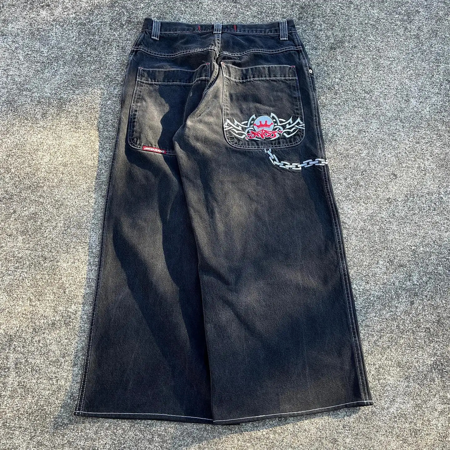 JNCO Chain Embroidery Y2K Vintage Men Jeans Fashion Washed Casual Wide Leg Denim Pants Hip Hop Punk Baggy Trousers Streetwear 240809
