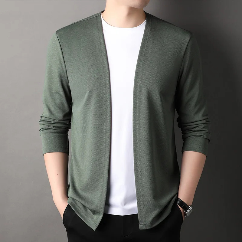 Autumn Fashion Trend Solid Color Standing Neck Cardigan Knitted Long Sleeve Comfortable Casual Mens Knitted Sweater Tops 240816