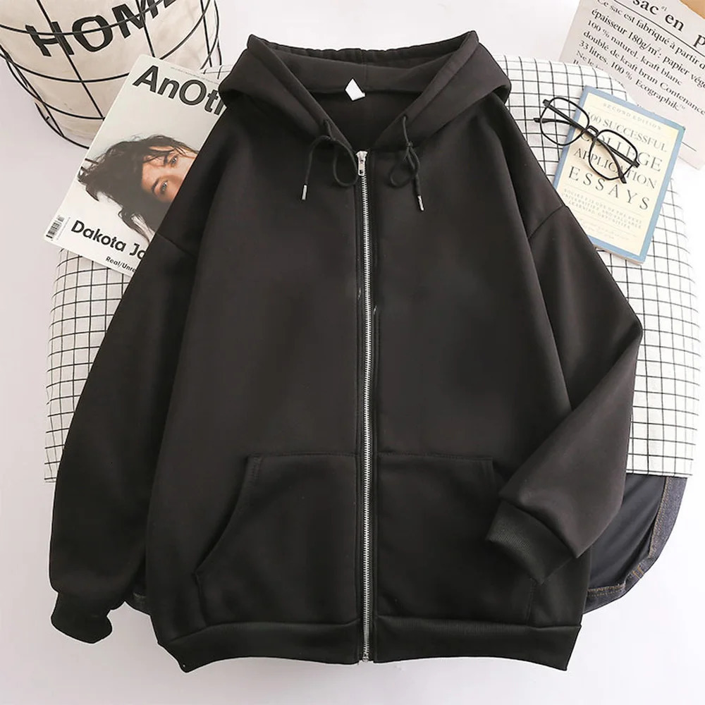 Zipper hoodie retro long sleeved loose jacket oversized casual streetwear mens Y2k top 240812