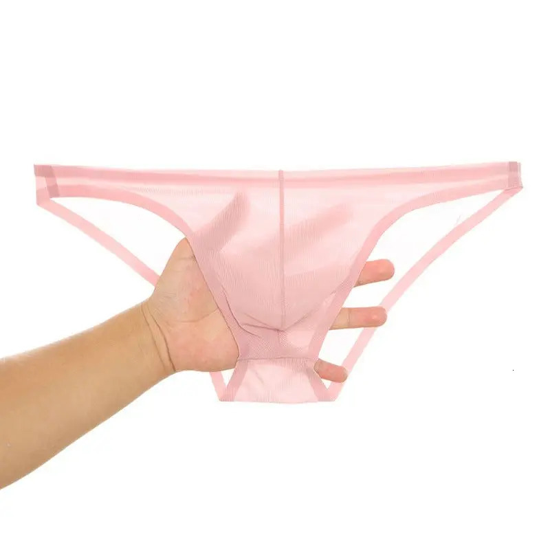 Ice silk seamless ultrathin transparent sexy dress for men breathable underwear pockets bikini sneakers 240807
