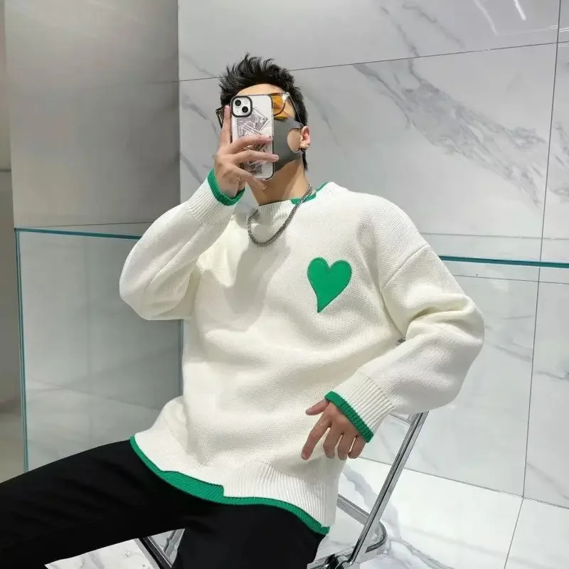 Knitted Sweaters for Men Pullovers Man Clothes Smooth Heart Sweatshirts Ugly Y2k Vintage in Fashion X Elegant Fun 240808