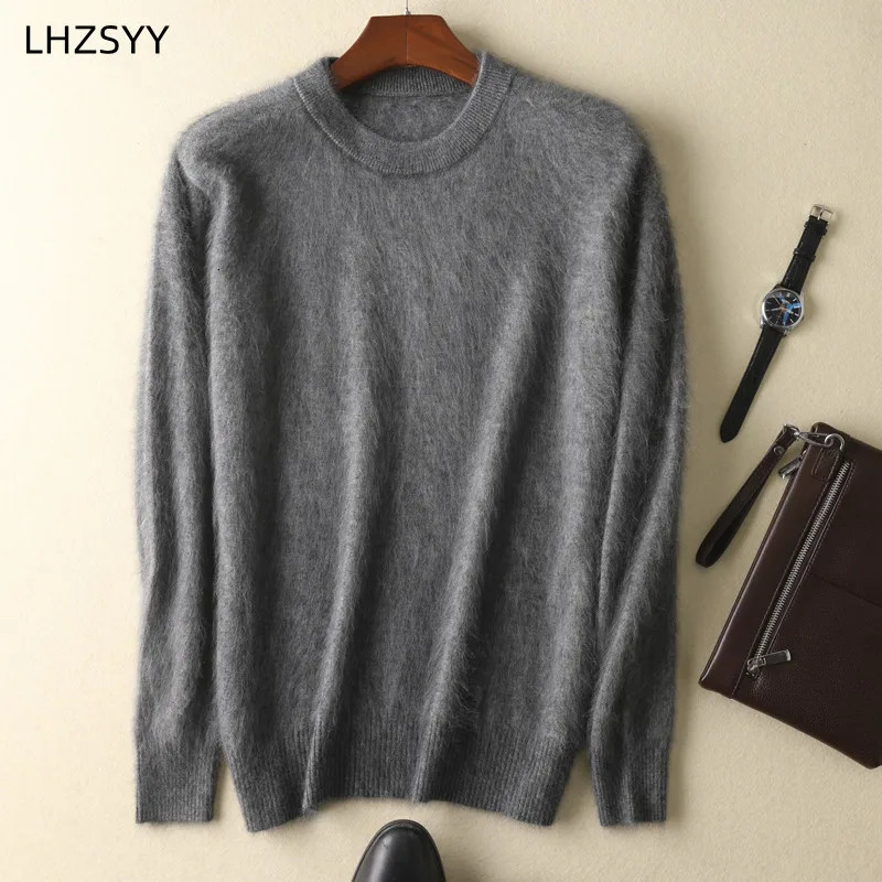 Mens 100% pure Mink Cashmere Sweater O-Neck Pullovers Knit Large Size Mink Sweater Winter Tops Long Sleeve High-End Jumpers i240816