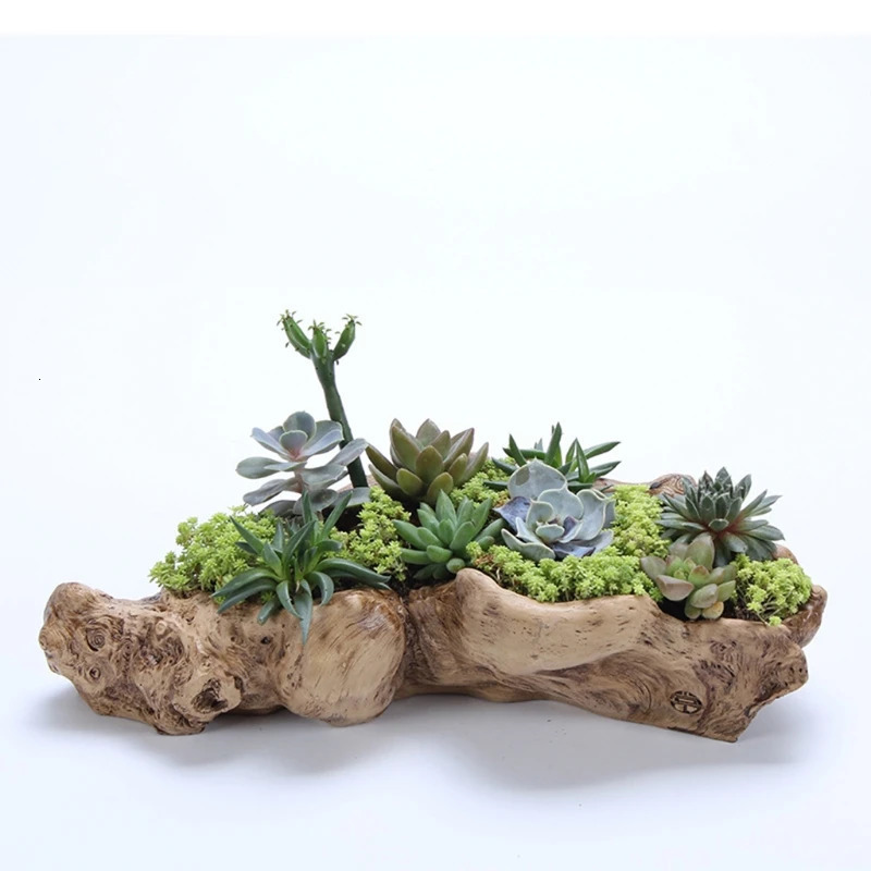 Pastoral Retro Landscape Flower Pot Resin Tree Stump Planter Artificial Driftwood Sculpture Rustic Succulent Dropship 240808