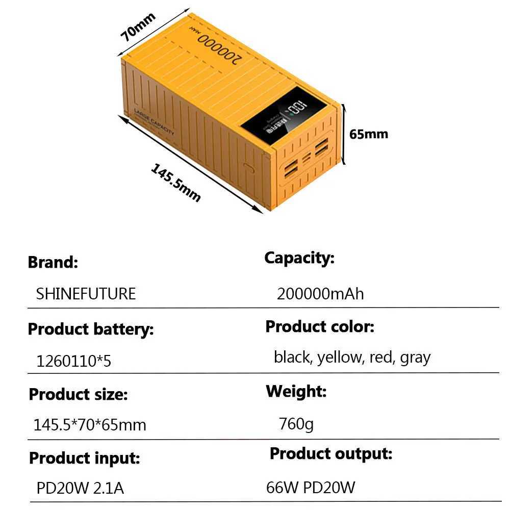 200000mAh Power Bank 66W PD QC 3.0 Charger Powerbank Large Battery Capacity Power Station Fast Charging For iPhone xm HUAWEICL240808