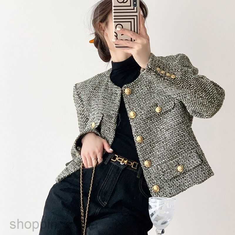 designer Women Jackets Coats fashion Celebrity Temperament Gold Button Coat Women's New Western-style Fashion Versatile Top