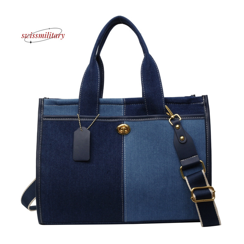 2024 New Fashionable Contrast Color Spliced Denim Handheld for Women's One Shoulder Crossbody Commuter Leisure Tote Bag H88#41 ddmy 62f5