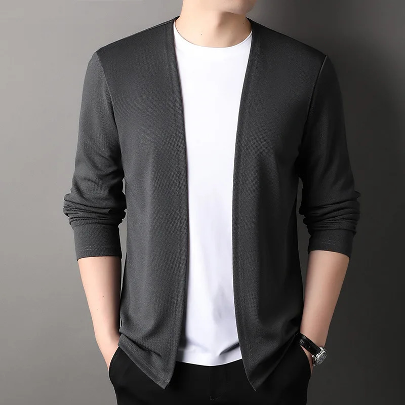 Autumn Fashion Trend Solid Color Standing Neck Cardigan Knitted Long Sleeve Comfortable Casual Mens Knitted Sweater Tops 240816