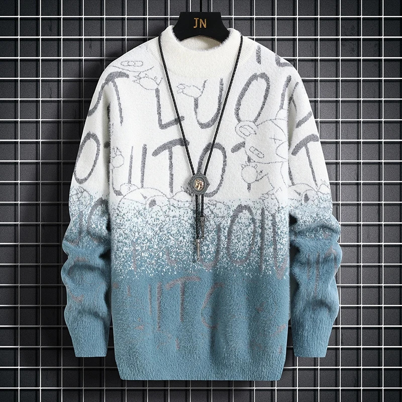 Harajuku Sweater Mens Y2K Knitted Letter Printing Sweater Mens Wool Pullover Mens Retro Knitted Color Block Tops 240808 - view 3