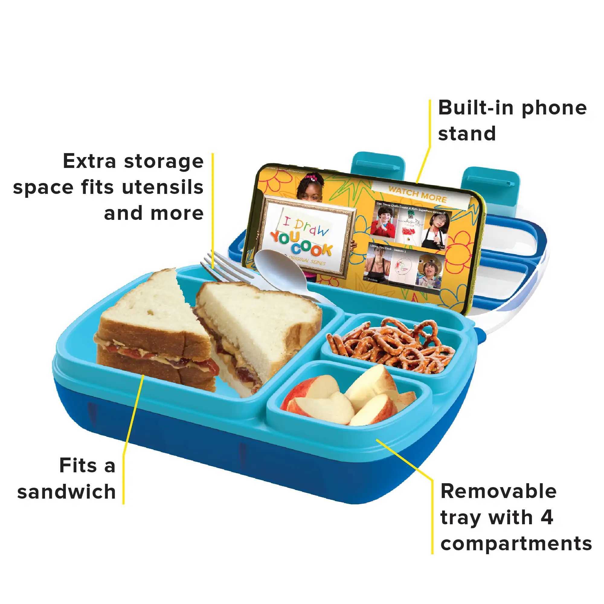 Bento Box Lunch Box for Kids and Adults with Removable Tray and Handle Blue Easy To Use Easy To Carry and Easy To CleanM240807