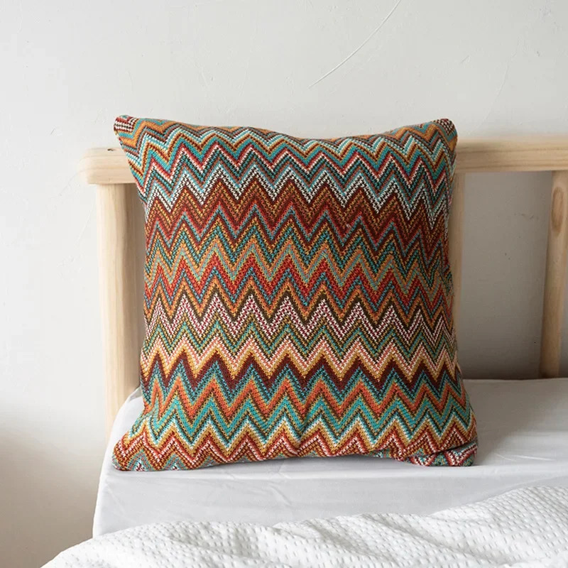 Knitted Cushion Cover Soft Boho Orange Green Flocking Pillow Case 45cm*45cm for Home Decoration Living Room Bed Room 240807
