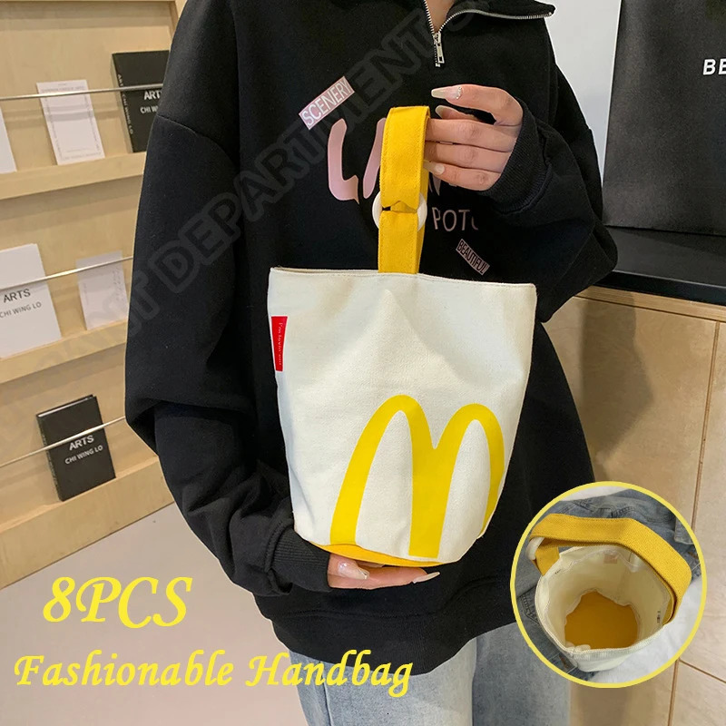 McDonald School Bag Paper Bag Printing Lunch Box Bucket Bags Personality Student School Bag Casual Drawstring Bag Shoulder Bag 240808