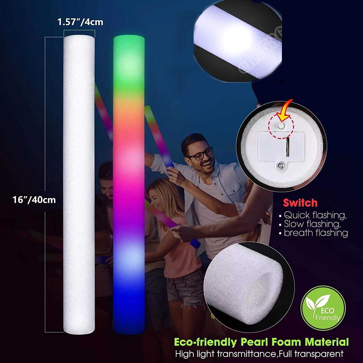 30/60pcs LED Glow Foam Stick Flashing Glow Batons Customized Personalized Glow Cheer Tube Glow In The Dark Wedding Xmas Party Y240807