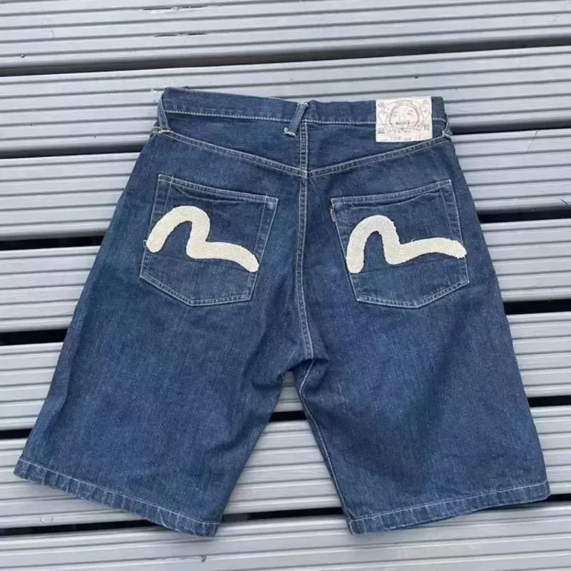 mens evisue Shorts Y2K Vintage Harajuku Hip Hop Printing Baggy Denim Gym Summer Men And Women Gothic Basketball Streetwear
