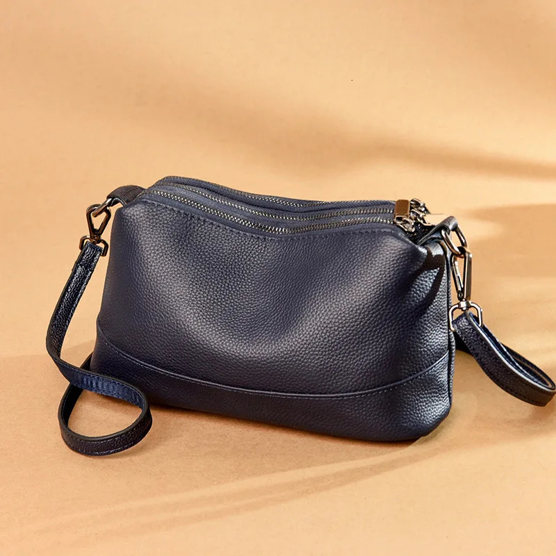 Genuine Leather Womens Bag Fashion Versatile Multi Layer Multi Zipper Single Shoulder Bag Top Layer Cowhide Crossbody Bag 240808