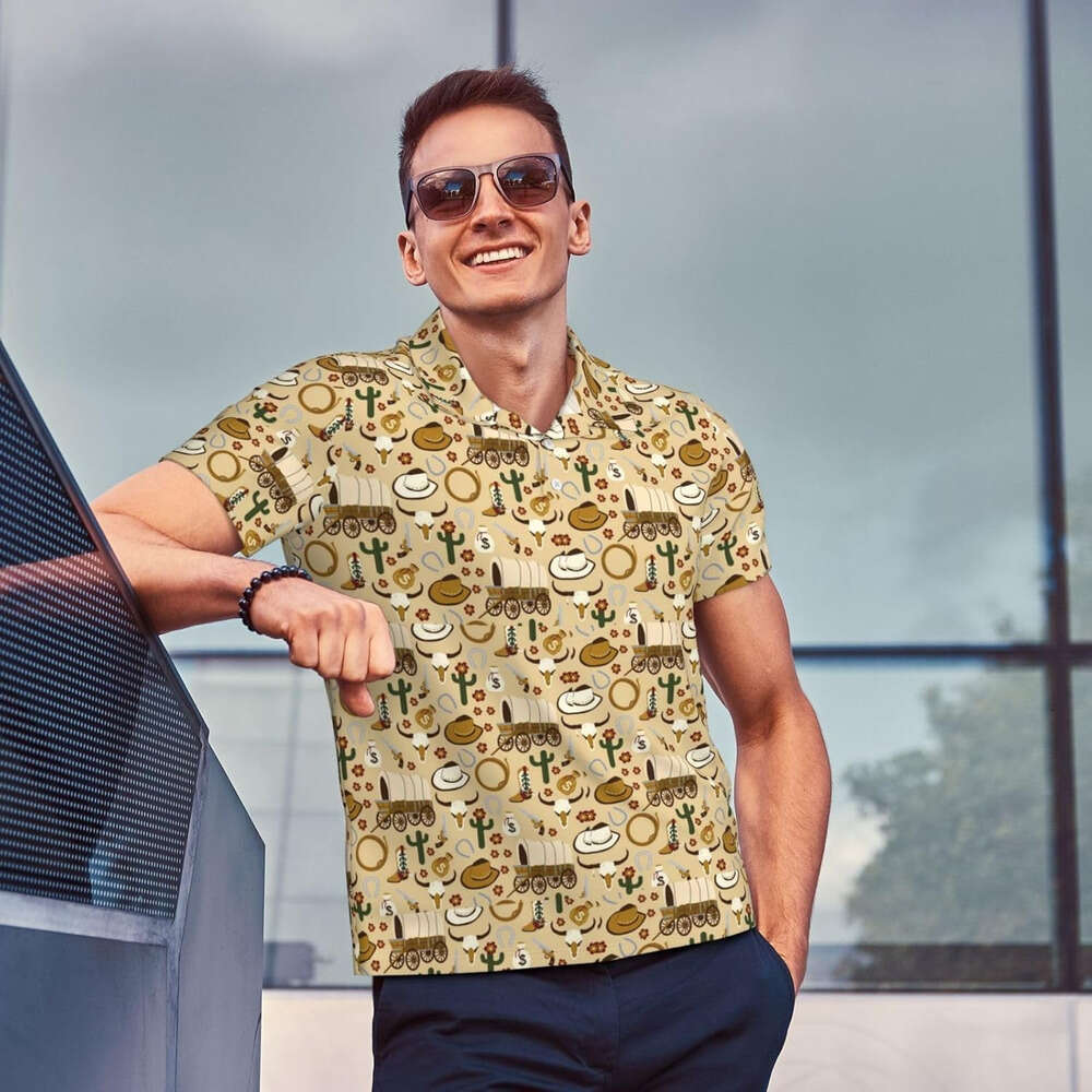 Fashion Mens Polo shirt Wild West Cowboy Print Golf Shirts for Men Dry Fit Performance Short Shirt Polos shirts tshirt Casual tops summer clothes