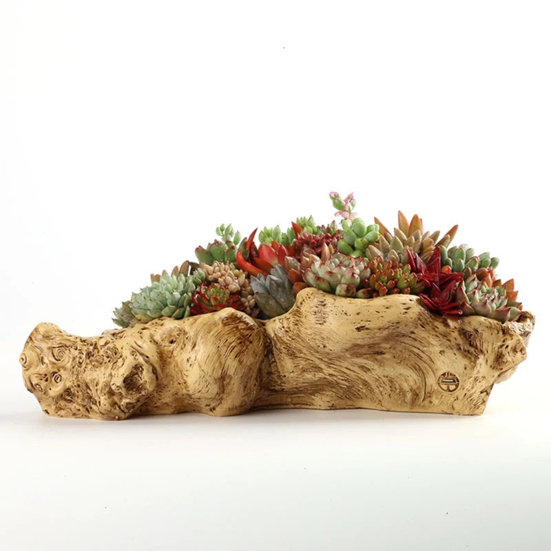 Pastoral Retro Landscape Flower Pot Resin Tree Stump Planter Artificial Driftwood Sculpture Rustic Succulent Dropship 240808