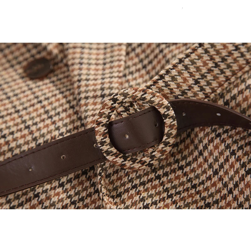 BGTEEVER Vintage Houndstooth Winter Thick Women Jacket Blazer Sashes Plaid Female Suit Jacket with belt Long Sleeve blaser 240808