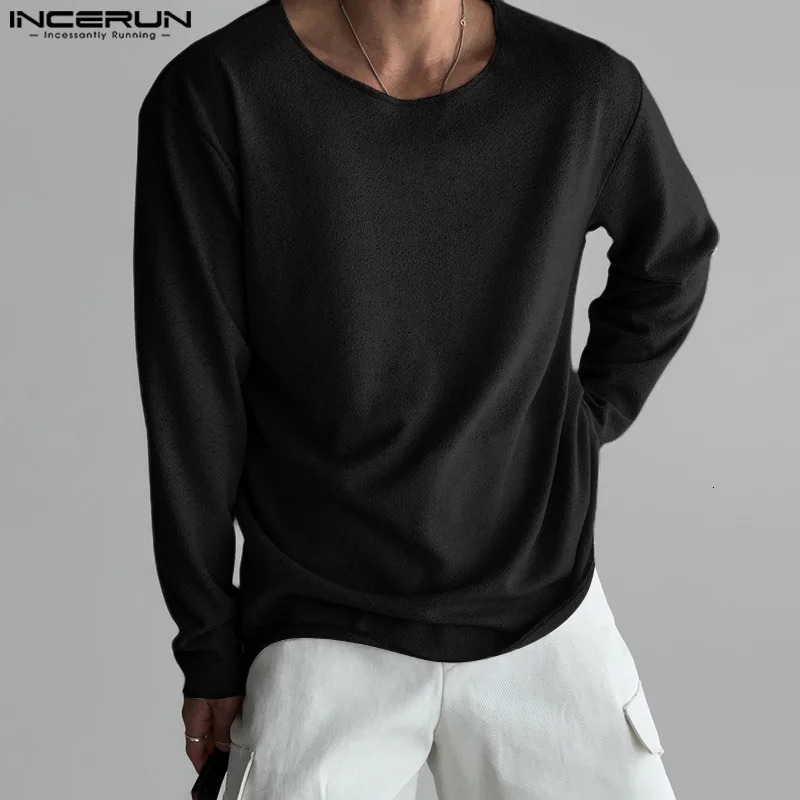 Mens casual T-shirt O-neck long sleeved solid color breathable mens clothing street clothing 2024 fashionable mens shirt S-5XL INCERUN240807