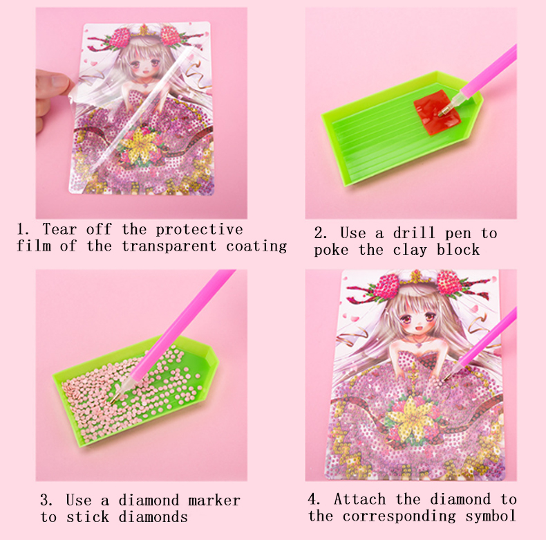 DIY Diamond Painting Creative Cartoon Girl Puzzle Diamond Stickers Material Pack Set for Children's Handmade Fun Stickers Random delivery of styl