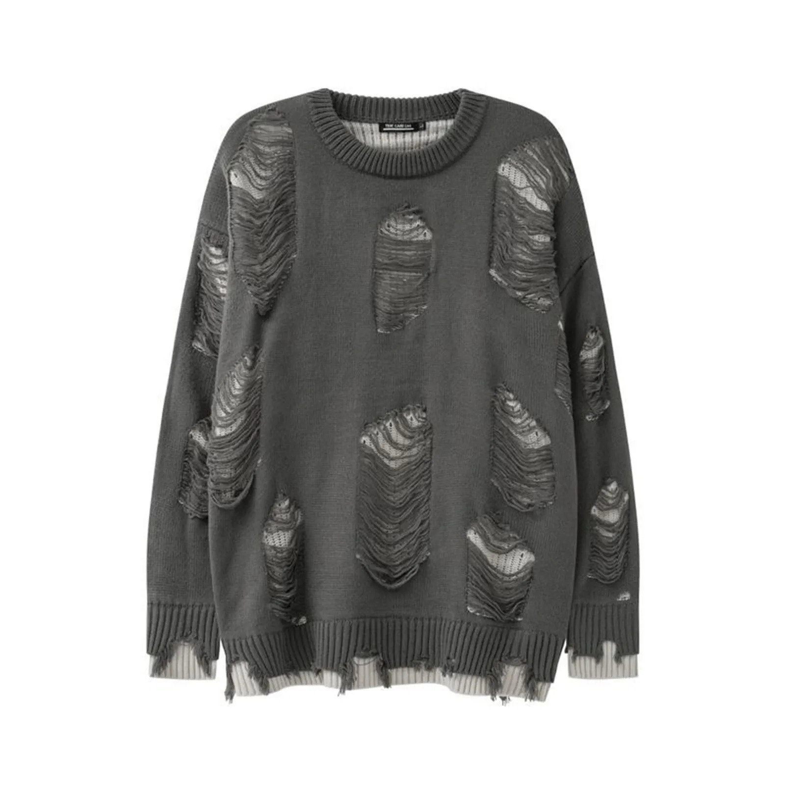 Fashion Retro Hole Breaking Sweater Mens Harajuku Y2K Style Loose Pullover Sweater Long Sleeve Casual Knit Sweater Jacket 240808