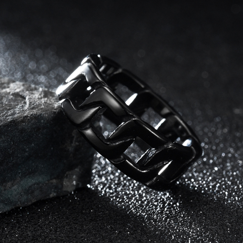 Titanium Steel Solid Cuban Chain Ring for Men Gold Silver Black Stainless Steel Cool Link Chain Eternity Band Rings Jewelry Gift