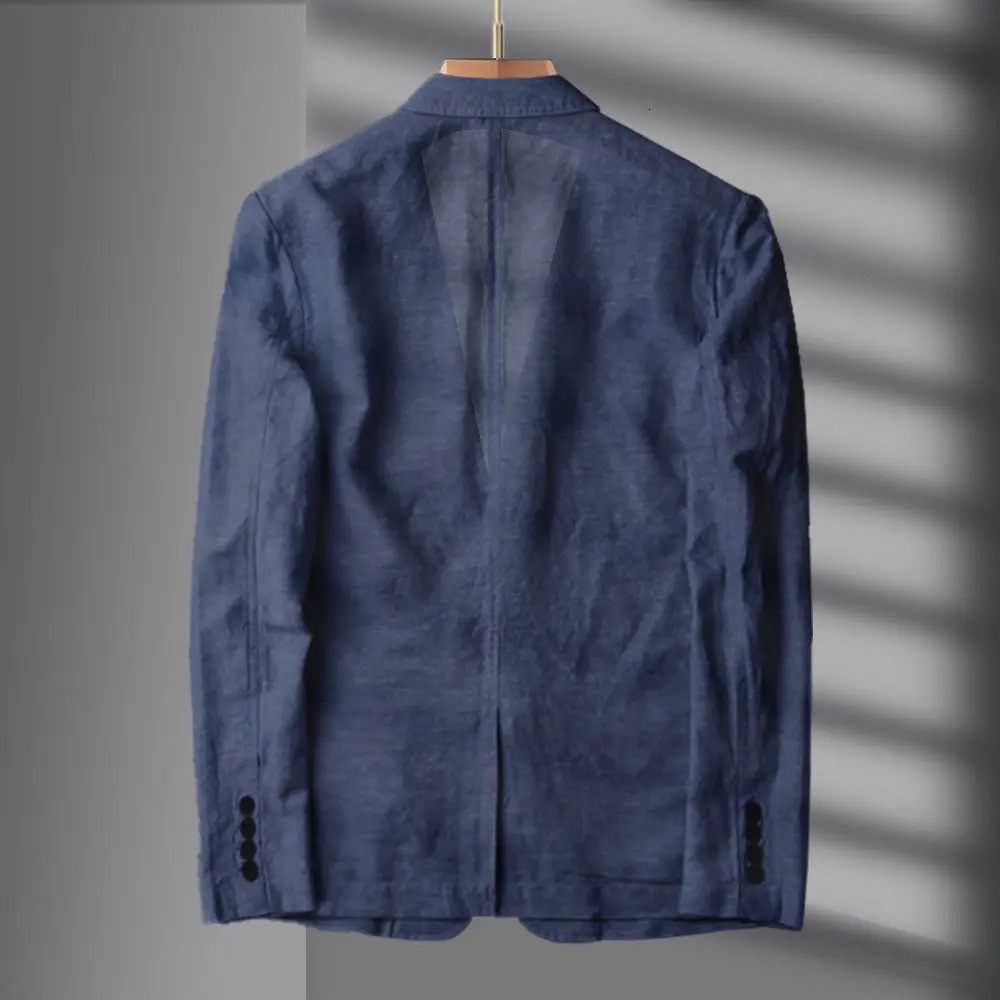 Navy Blue Linen Blazer Men Summer Casual Suit Single Jacket For Black Spring And Autumn Business 240807